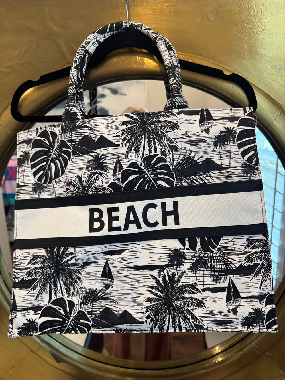 Black & White 'BEACH' Canvas Tote Bag